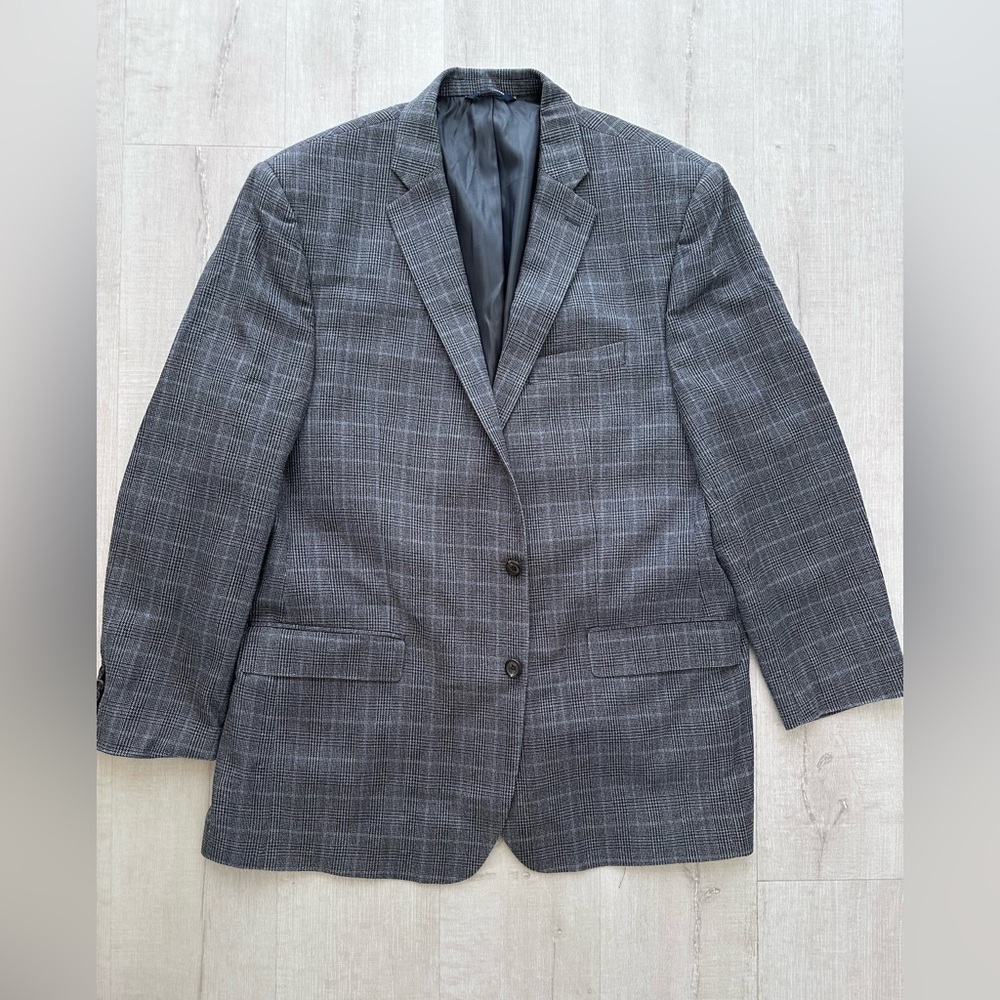 Ralph Lauren Silk Wool Blazer 46L Made in Canada Grey Plaid Dillard’s Union Made